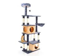 Fudajo Árbol rascador en Gris Oscuro, 161 cm de Altura, árbol rascador para Gatos con 2 Casitas, árbol para Gatos con Hamaca y Plataformas, Mueble para Gatos con Pelotas para Jugar