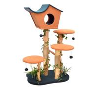 Fudajo Árbol rascador para Gatos con Planta 135cm Peluche, casa en Madera de peral, Pelotas de Juego