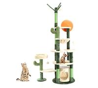 Fudajo Árbol rascador para Gatos en Verde Cactus 172cm con casa y Superficies de Reposo Bolas sisal