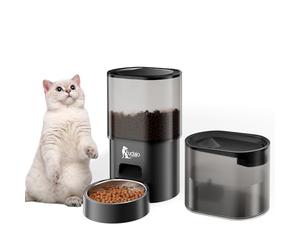 Fudajo Comedero y Bebedero Negro automático para Mascotas 3L/2,5L Control por App. diseño Compacto, fácil de Limpiar, Ideal para Gatos y Perros dispensador de pienso y Fuente de Agua