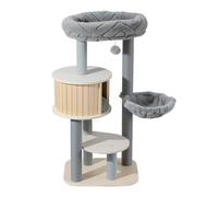 Fudajo Urban Studio Árbol rascador para Gatos de 122 cm, Color Gris, con casita, Tumbona Colgante, Cama y rascadores de Cuerda de Papel.