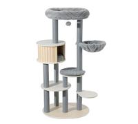Fudajo Urban Studio Árbol rascador para Gatos de 163 cm, Color Gris, con casita, Tumbona Colgante, Cama y rascadores de Cuerda de Papel.