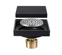 FUDGIO Desagüe de Ducha Desagüe de Piso Oculto Negro Desagüe de Piso de Ducha Cuadrado de latón con Rejilla de inserción de Azulejos Desagüe de residuos de Ducha de baño, 4 Pulgadas