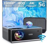 Proyector con WiFi y Bluetooth, proyector WiFi 5G 4K compatible con proyector nativo 1080P, proyector portátil FUDONI 10000L, zoom 50% de 300 pulgadas, proyector para exteriores compatible con tableta/teléfono/PS5, negro