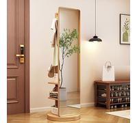 FUDUO-SHUNYI Espejo Giratorio de Cuerpo Completo, Espejo de Cuerpo Entero de Madera Giratorio de 360° con Perchero, Espejos de Pie 2 en 1 con Perchero, para Guardarropa de Dormitorio de Sala de Estar