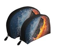 Fuego de Hockey sobre Hielo, Bolsa de Maquillaje de Concha, Monedero pequeño para Mujer, Bolsa de artículos de tocador, Bolsa de cosméticos, 2 Piezas