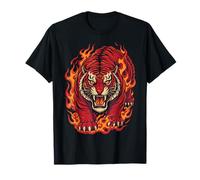Fuego Tigre Llama Roja Bestia Mítica Tatuaje Camiseta
