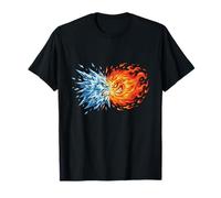 Fuego Vs Hielo Elemental Choque Caras Enojadas Batalla Camiseta