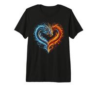 Fuego y Hielo Dragón Amor Corazón Fantasía Arte Mítico Camiseta Premium
