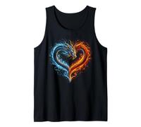 Fuego y Hielo Dragón Amor Corazón Fantasía Arte Mítico Camiseta sin Mangas