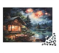 Fuegos Artificiales en una cabaña acogedora Puzzles 1000 Piezas Papel Reciclado para Adultos Puzzle para Adultos Juego Educativo con desafío Excelente Idea de Regalo para Hombres y Mujeres