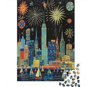 Fuegos Artificiales Noche de la Ciudad Rompecabezas 1000 Piezas Regalo Familiar Navidad Adultos Coloridos Ilustrados Juego Difícil 38x26cm/1000pcs