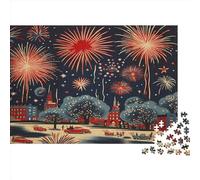 Fuegos Artificiales Rojos de año Nuevo Puzzle De 1000 Piezas Adultos Rompecabezas Imposible Juego De Habilidad para Toda La Familia Juego De Colocación De Decoración del Hogar 1000pcs (75x50cm)