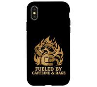 Fueled By Cafeine and Rage Funny Angry Coffee Raccoon Retro Carcasa para iPhone X/XS