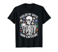 Fueled by Cafeine Cottagecore Skeleton Halloween Coffee Camiseta
