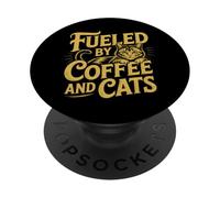 Fueled by Cats and Coffee PopSockets PopGrip Adhesivo
