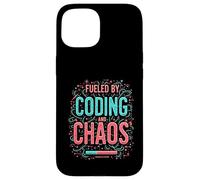 Fueled by Coding and Chaos Developer Humor Carcasa para iPhone 15