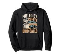 Fueled by Coffee and Bird Calls observación Aves Retro Sudadera con Capucha