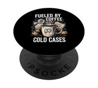 Fueled by Coffee and Cold Cases True Crime Detective PopSockets PopGrip Adhesivo