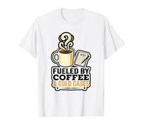 Fueled by Coffee & Cold Lover Case True Crime Halloween Camiseta gráfica económica, Hombre, Blanco, XL