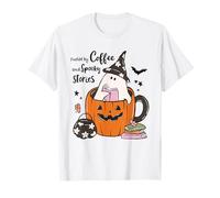 Fueled by Coffee Spooky Stories - Taza de Calabaza Fantasma para Halloween Camiseta