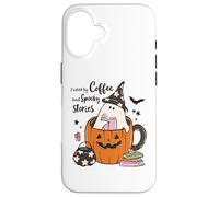 Fueled by Coffee Spooky Stories - Taza de Calabaza Fantasma para Halloween Carcasa para iPhone 16