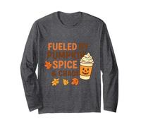 Fueled by Pumpkin Spice & Chaos Divertido Regalo para Amantes del café de otoño Manga Larga