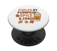 Fueled by Pumpkin Spice & Chaos Divertido Regalo para Amantes del café de otoño PopSockets PopGrip Adhesivo