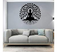FUELIX Árbol De La Vida, Decoración De Pared De Buda De Metal Decoración De Pared De Metal Buda Negro, Meditación, Decoración De Interiores Zen para Salón Yoga, Decoración del Hogar 40cm