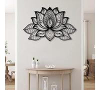 FUELIX Decoración De Pared De Mandala De Metal Grande, Arte De Pared De Flor De Loto De Metal, Meditación, Yoga, Decoración Moderna De Metal para Colgar para Dormitorio, Sala De Estar A,50 * 32.4cm