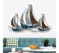 FUELIX Hierro Forjado 3D Escultura De Pared De Metal Decorativa Pared De Velero De Metal, Arte Pared Metal Costero/Náutico, Decoracion Marinera Adorno Colgante Barco Hecho A Mano C