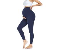 FuelMeFoot Leggings de maternidad para mujer, cintura alta, opacos, elásticos, suaves, largos, yoga., azul marino, L
