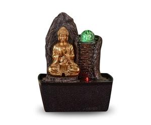 Fuente Buda Haka - Fuente de Interior Buda Relajante Luz LED - Objeto Feng Shui - Decoración de la Cartera - Fuente de Mesa - Circuito Cerrado - Marrón y Dorado - 26 cm - Zen'Light