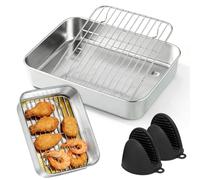 Fuente cuadrada de acero inoxidable para Airfyer, 20 x 15 x 5 cm, con rejilla de goteo y asas de protección contra el calor, accesorios para freidoras de aire caliente, accesorios para Ninja, Cosori