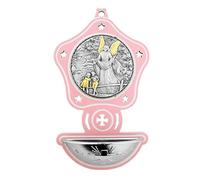 Fuente de agua bendita para niñas de 5 cm | Ángel de la guarda chapado en plata | Hermosos acentos de oro | regalo perfecto para bendiciones en el hogar | Christian Home Goods