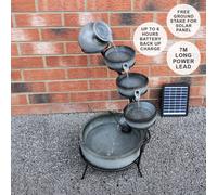 Fuente de Agua en Cascada de Jardín de 4 Niveles Energía Solar Decoración de Jardín Patio Terraza de Resina Impermeable Gris Bola Redonda Esfera Exterior Punta de Tierra para Panel Solar Gratis