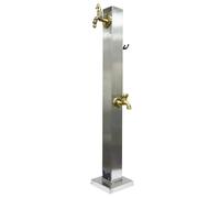 Fuente de agua de acero inoxidable para exteriores, columna de agua de jardín de 37 pulgadas con grifos duales, función de riego a prueba de congelación, ideal para decoración y relajación al aire