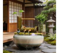 Fuente de Agua de bambú 100% Hecha a Mano, Cascada Interior y Exterior de Estilo japonés, decoración de Agua de jardín Zen for Patio, Patio y relajación en el hogar(60CM.)