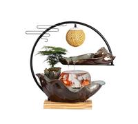 Fuente de agua de cerámica para interiores con luz LED y acuarios, decoración de Feng Shui, fuente de cascada de escritorio con niebla y pecera para relajación en el hogar