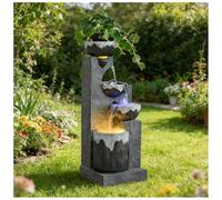 Fuente de Agua de Exterior de 88 cm de Altura con Luces y Atomizador, Cuencos en Cascada de 4 Niveles Fuente de Cascada de Resina para Porche, Jardín, Patio, Terraza, Patio