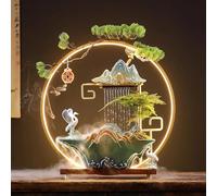 Fuente de agua de mesa con niebla relajante, decoración zen interior para relajación de escritorio de oficina, diseño de Feng Shui de cerámica de 15 pulgadas para buena suerte