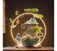 Fuente de agua de mesa con niebla relajante, decoración zen interior para relajación de escritorio de oficina, diseño de Feng Shui de cerámica de 15 pulgadas para buena suerte