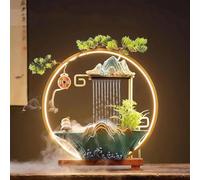 Fuente de agua de mesa con niebla relajante, decoración zen interior para relajación de escritorio de oficina, diseño de Feng Shui de cerámica de 15 pulgadas para buena suerte