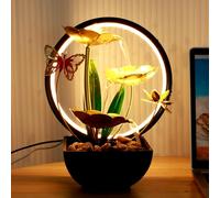 Fuente de agua de mesa con rocas y anillo de luces LED de 11 pulgadas de alto, fuente de agua zen de escritorio, humidificador de mesa para meditación, relajación, decoración del hogar y la oficina