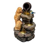 Fuente de Agua Exterior Eléctrica Decorativa con Cachorros y Luz LED, Cascada para Jardín, Patio o Terraza, Bomba Silenciosa, Efecto Piedra - Canine Creek