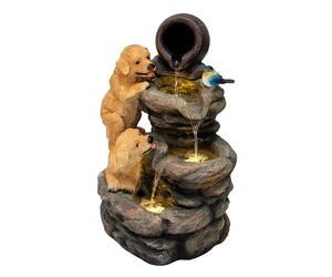 Fuente de Agua Exterior Eléctrica Decorativa con Cachorros y Luz LED, Cascada para Jardín, Patio o Terraza, Bomba Silenciosa, Efecto Piedra - Canine Creek