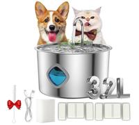 Fuente de agua, fuente de agua de 3.2 L para gatos y perros pequeños, fuente de agua para perros de acero inoxidable con 2 filtros, dale a tu mascota una vida más larga y saludable con una hidratación