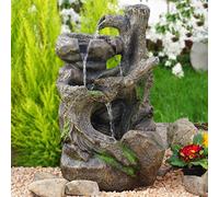 Fuente de Agua Fuente en Cascada Fuente Ornamental Raiz de arbol Fuente de Fuente de Jardin para Jardin, terraza, Balcon con Bomba de Agua y luz LED