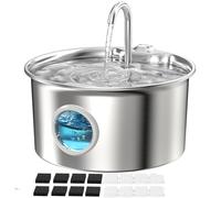Fuente de Agua para Gatos Acero Inoxidable: Bebedero Gato Automatico Inox - 2.6L Fuente Gatos Agua Metalico con Ventana de Nivel de Agua - Dispensador de Agua Gato con grifo - con 8 Filtros+8 Esponjas