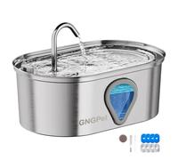Fuente de agua para gatos de acero inoxidable 304: con 4 filtros de carbono, 4 esponjas y juego de cepillo de limpieza, fuente de agua para mascotas de 3,5 L con luz LED, ventana de nivel de agua